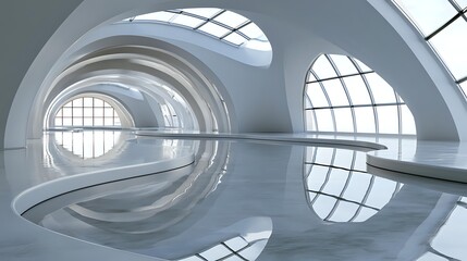 Fototapeta premium Fine liquid platinum displaying elegant mirror reflections and gentle wave movement beneath architectural skylight premium minimalist commercial background with exceptional realism