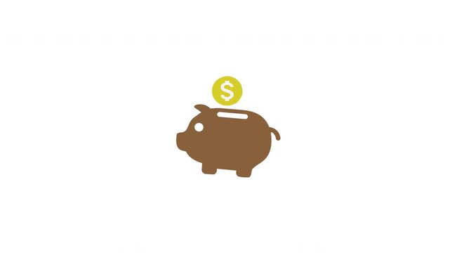 Piggy Bank Saving Money Financial Management Animation on White Background