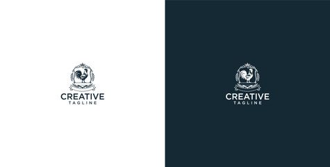 Minimalist astronaut rooster logo design featuring a chicken head inside a space suit helmet concept © micky_adb02