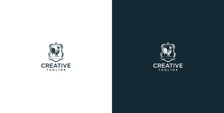 Elegant Rooster Crest Emblem Logo Design Featuring a Sophisticated Farm Animal Shield Icon for Premium Agricultural Branding and Professional Poultry Farm Identity