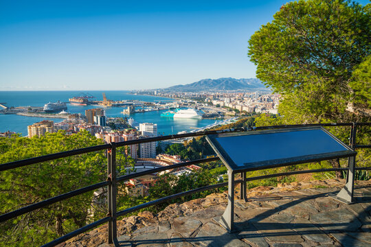 Coast of Malaga city seen from Gibralfaro. Spain. Europe