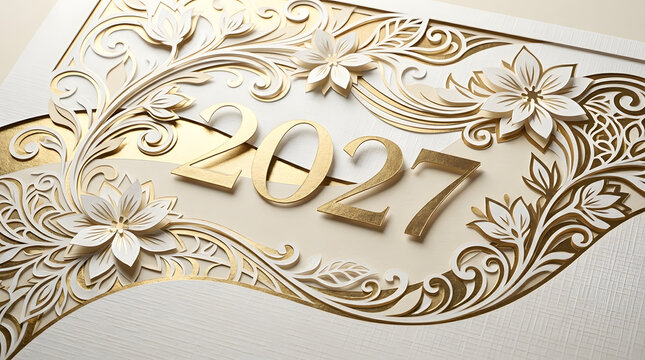 2027 Paper Cut Typography Happy New Year Modern Design 39