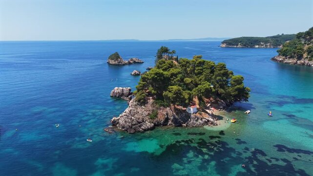 Parga Greek mainland town, aerial view of a mainland coastal town in Greece
