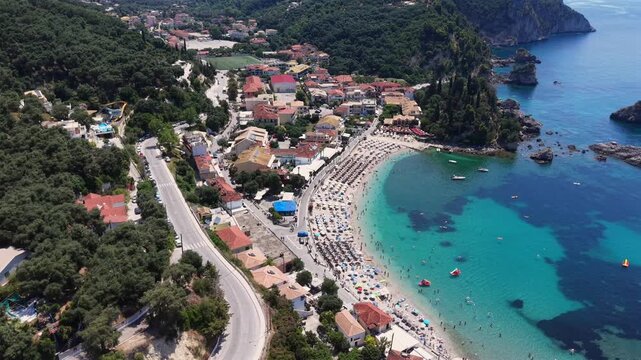 Parga Greek mainland town, aerial view of a mainland coastal town in Greece