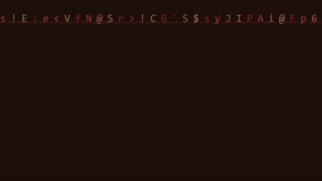 Abstract Digital Background Featuring Shifting Random Alphanumeric Characters on a Dark Brown Computer Interface Screen