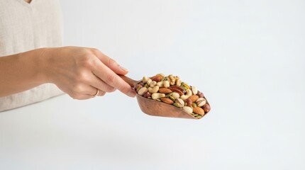 Fototapeta premium Hand Offering Scoop of Nuts