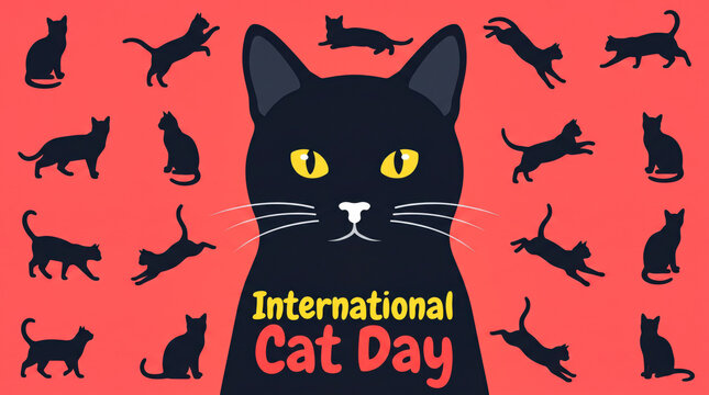 Black cat silhouette celebrating international cat day