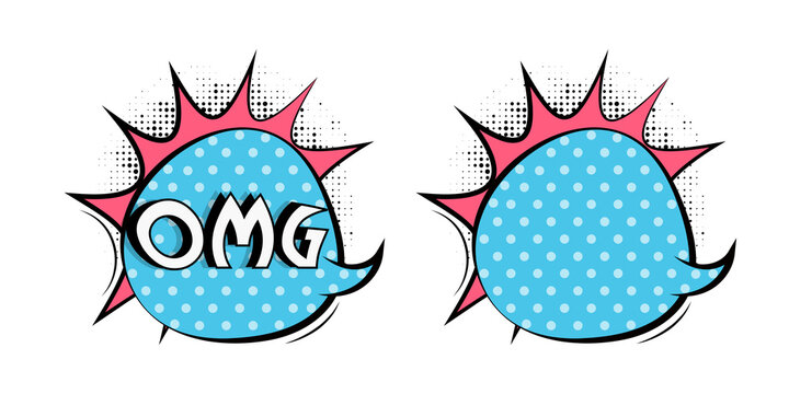 Comic pop art speech bubbles with omg expression and blank bubble isolated on white background transparent background