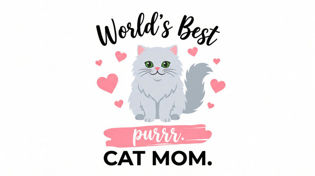 Cute cartoon cat with kitten celebrating world's best cat mom