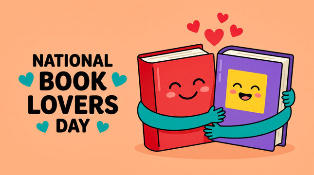 Happy books hugging each other on national book lovers day