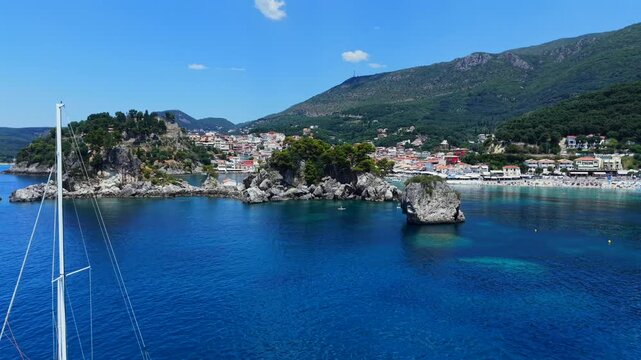 Parga Greek mainland town, aerial view of a mainland coastal town in Greece
