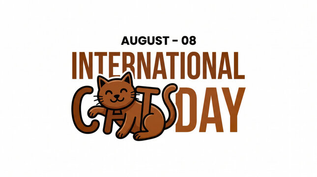 International cat day retro style illustration with cartoon cat