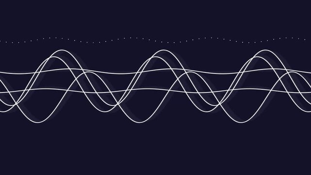 Abstract digital background featuring multiple flowing sine wave lines moving in a rhythmic harmonic pattern
