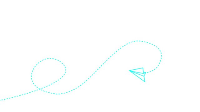 Simgle paper plane with dotted line. paper airplane routes. one paper airplane doodle. Motion graphics of line direction concept 4k video.