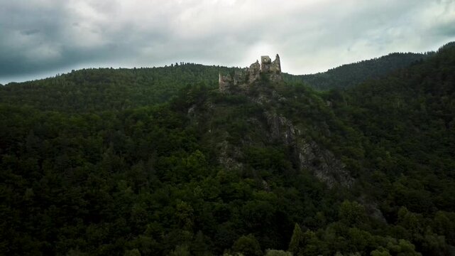 Ancient Star&yacute; hrad (Starhrad Castle) Ruins, Slovakia &ndash; Scenic 4K Aerial Landscape