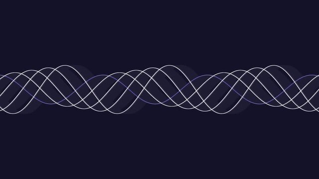 Abstract Digital Waveform Background Featuring Multiple Intertwined Glowing White and Purple Sinusoidal Oscillating Data Lines