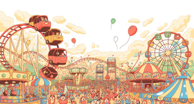 Colorful festival celebration with balloons and people enjoying outdoor party Vector