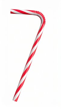 Red and White Striped Flexible Drinking Straw Isolated on White Background