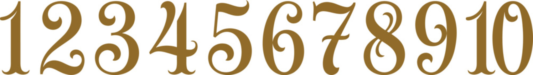 Obraz premium A close-up view of the numbers one through ten, rendered in an elegant, decorative font with a golden hue.