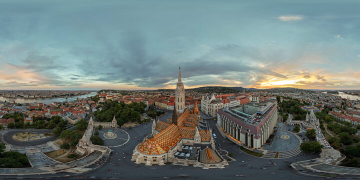 Famous tourist attraction in Budapest, Hungary. Fisherman's bastion with Matthias church in Buda royal castle