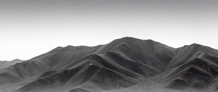 Minimalist black and white panoramic view of mountain ridges with mountain