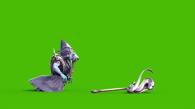 Green Screen High Priest Shaman Die Side 3D Rendering Animations CGI 4K