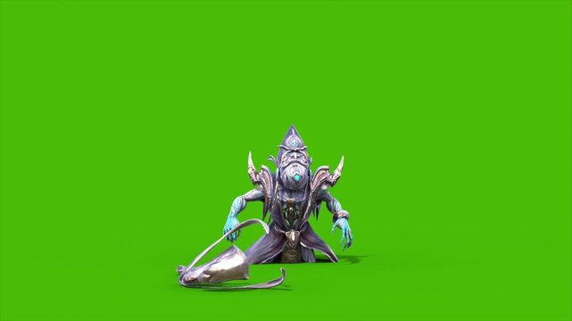 Green Screen High Priest Shaman Die Front 3D Rendering Animations CGI 4K