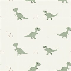 Obraz premium Green dinosaur seamless pattern, playful prehistoric theme, cute children's design, nursery decor, cheerful imagination.
