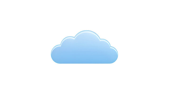 Minimalist blue cloud icon isolated on white background, simple weather symbol for interface design, glossy 3D cloud graphic for data storage and computing
