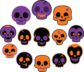 Fototapeta premium Halloween skulls in purple orange and black colors circular layout