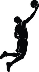 Basketball Player Dunk Silhouette Featuring Dynamic Slam Dunk Action Isolated Black Vector Illustration for Sports Design © uzzala