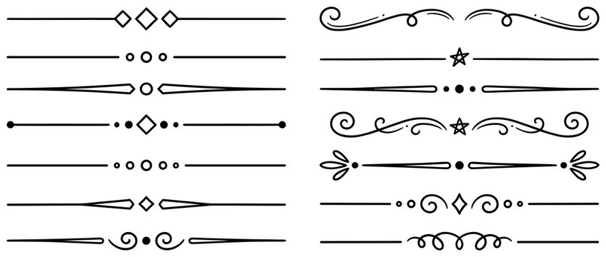 Minimalist text dividers set with geometric shapes and line art elements for typography.
