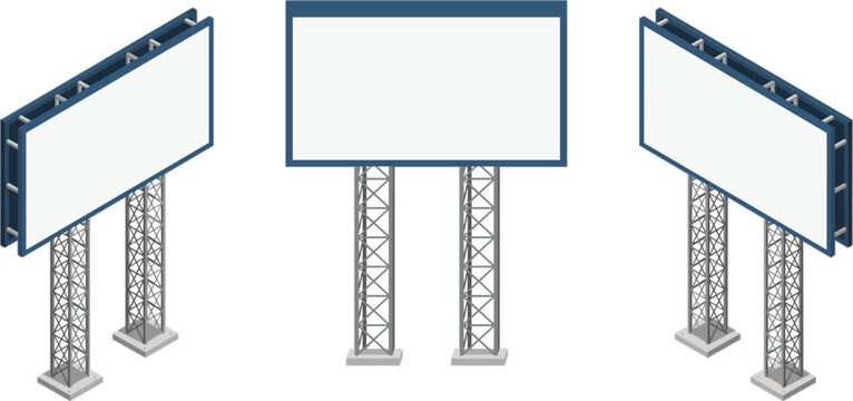 Isometric outdoor billboard display collection, blank advertising sign vector illustration isolated editable marketing mockup design set