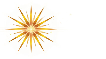 Obraz premium Golden starburst element with glowing light rays, elegant gold star icon on white background, luxury celestial sparkle for holiday design