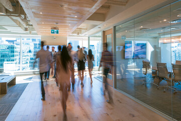 Fototapeta premium Group leaving boardroom motion, business motion concept