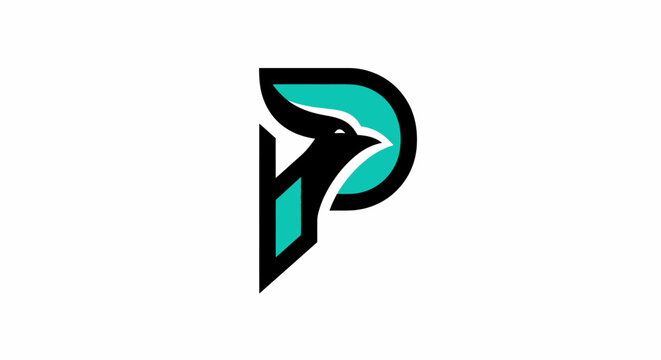 Modern teal and black letter P bird logo design.