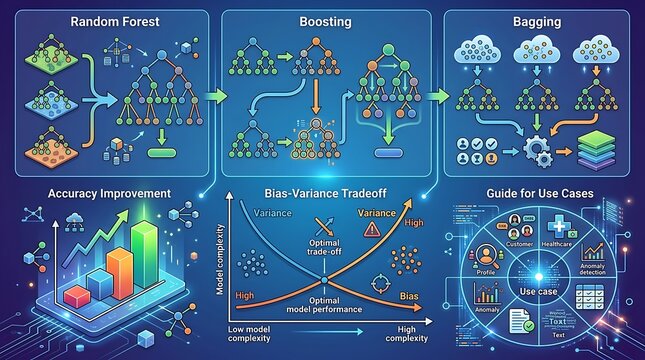Machine learning ensemble methods and data optimization infographic