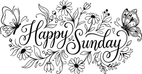Elegant 'happy sunday' floral design from icon sat collection perfect for greetings cards wall art © 2h.designer07