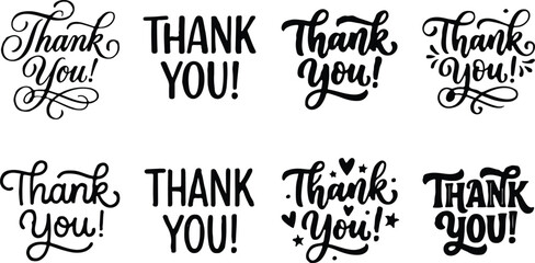 Fototapeta premium Icon sat collection diverse 'thank you' calligraphy designs for gratitude appreciation and customer recognition