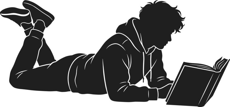 Student Reading Book Silhouette Vector Illustration with Relaxed Study Pose for Education Design