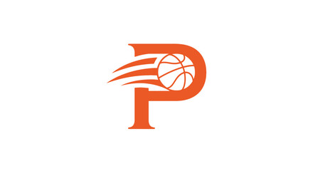 Orange letter P logo with basketball and motion lines. © Denila