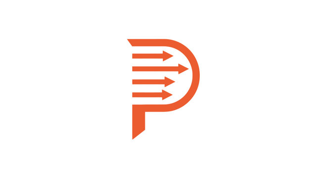 Orange letter P logo constructed from forward moving arrows.