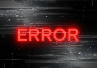 Fototapeta premium Digital glitch effect with red error text on dark background