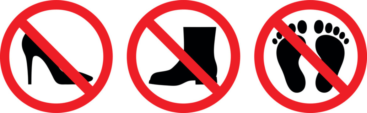 Prohibition symbols for high heels, shoes, and bare feet