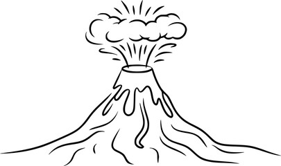 空に煙の雲が立ち上る噴火する火山のシンプルな白黒の線画 © Abdullah_43