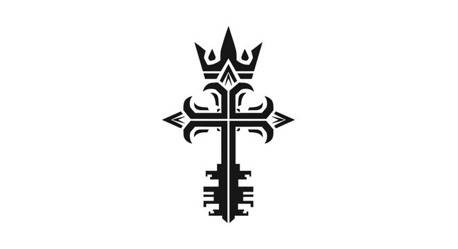 Ornate key logo with cross and crown details