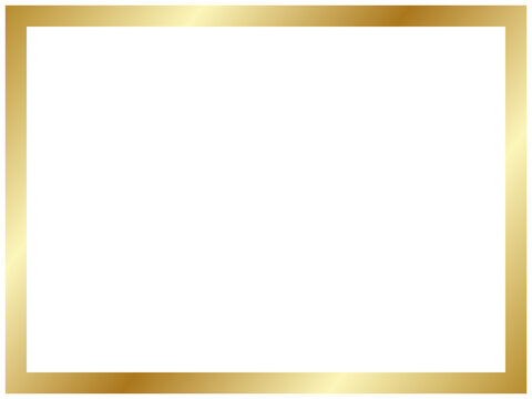 Elegant thin gold rectangle frame border isolated on transparent background