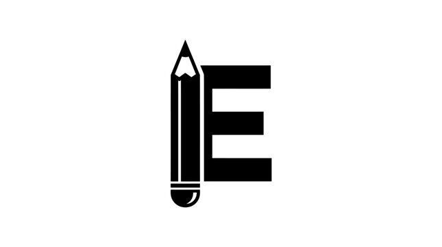 Pencil and letter E education logo.
