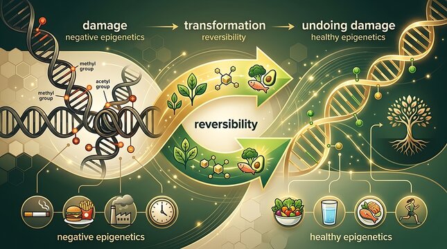 Diagram showing the process of epigenetic transformation and repair
