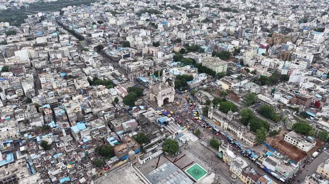 Aerial shot of Charminar in Hyderabad, India